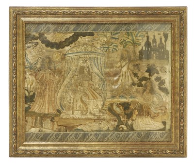 Lot 506 - A late 17th century stumpwork picture depicting the Coronation of King Charles II