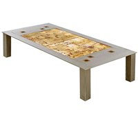 Lot 298 - A French stainless steel and ceramic coffee table