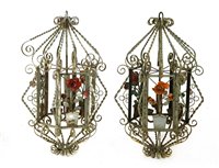 Lot 110 - A pair of Italian wrought iron 'birdcage' lanterns