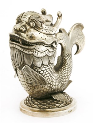 Lot 93 - A Chinese silver dragon fish spoon warmer