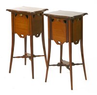 Lot 4 - A pair of Art Nouveau mahogany and inlaid bed side cabinets