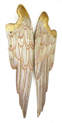 Lot 573 - A pair of carved wooden painted and gilt angel wings