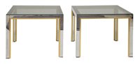 Lot 126 - A pair of brass and chrome side tables