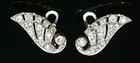 Lot 193 - A pair of Art Deco diamond set wing earrings