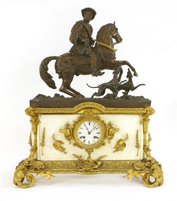 Lot 650A - A large French bronze, gilt bronze and marble clock