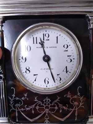 Lot 115 - A silver and tortoiseshell eight-day timepiece