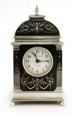 Lot 115 - A silver and tortoiseshell eight-day timepiece