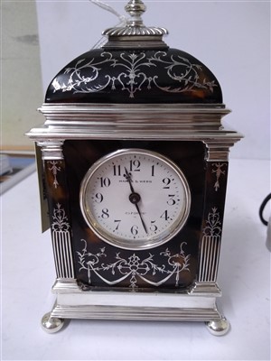 Lot 115 - A silver and tortoiseshell eight-day timepiece