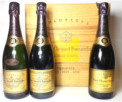 Lot 67 - Veuve Clicquot Ponsardin, Vintage Reserve, Triologie one bottle each 1988, 1989 and 1990 (owc)