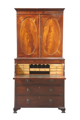 Lot 12 - A George III strung mahogany secretaire bookcase