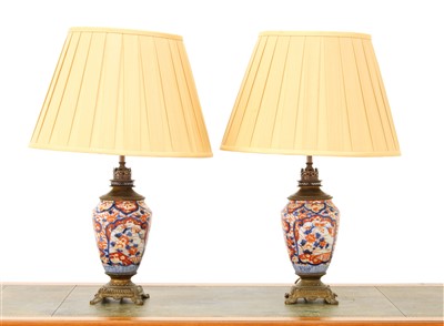Lot 341 - A pair of Imari vase table lamps