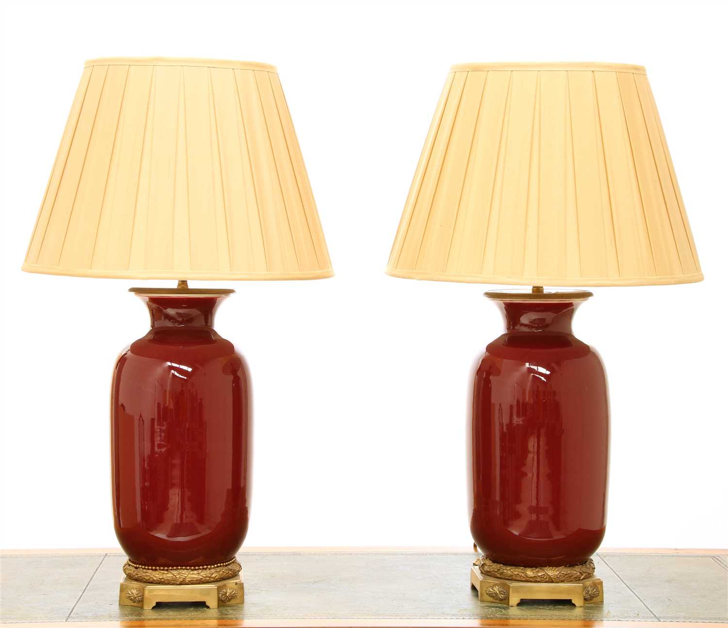 Lot 44 - Two similar modern sang-de-boeuf vase table lamps