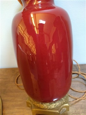 Lot 44 - Two similar modern sang-de-boeuf vase table lamps