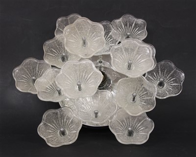Lot 87 - A pair of fifteen-light glass and chrome ceiling lights