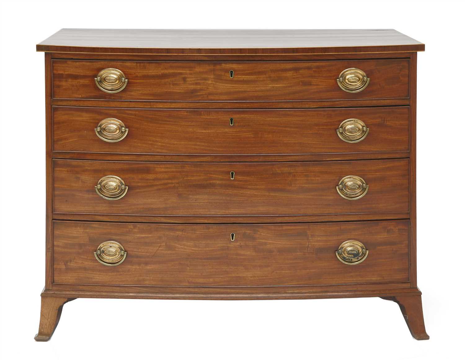 Lot 25 - A George III strung and crossbanded mahogany bow front chest of drawers