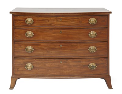 Lot 25 - A George III strung and crossbanded mahogany bow front chest of drawers