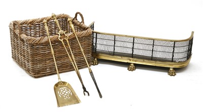 Lot 366 - A Victorian brass and mesh nursery fender