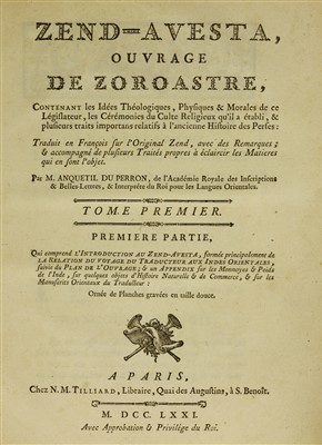 Lot 94 - Zend-Avesta. Ouvrage de Zoroastre, contenant les Idées théologiques