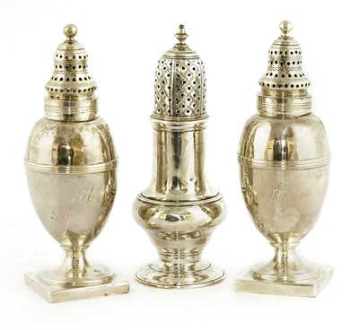 Lot 15 - A pair of George lll silver casters and a single caster