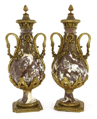 Lot 402 - A pair of rouge marble and ormolu-mounted urns