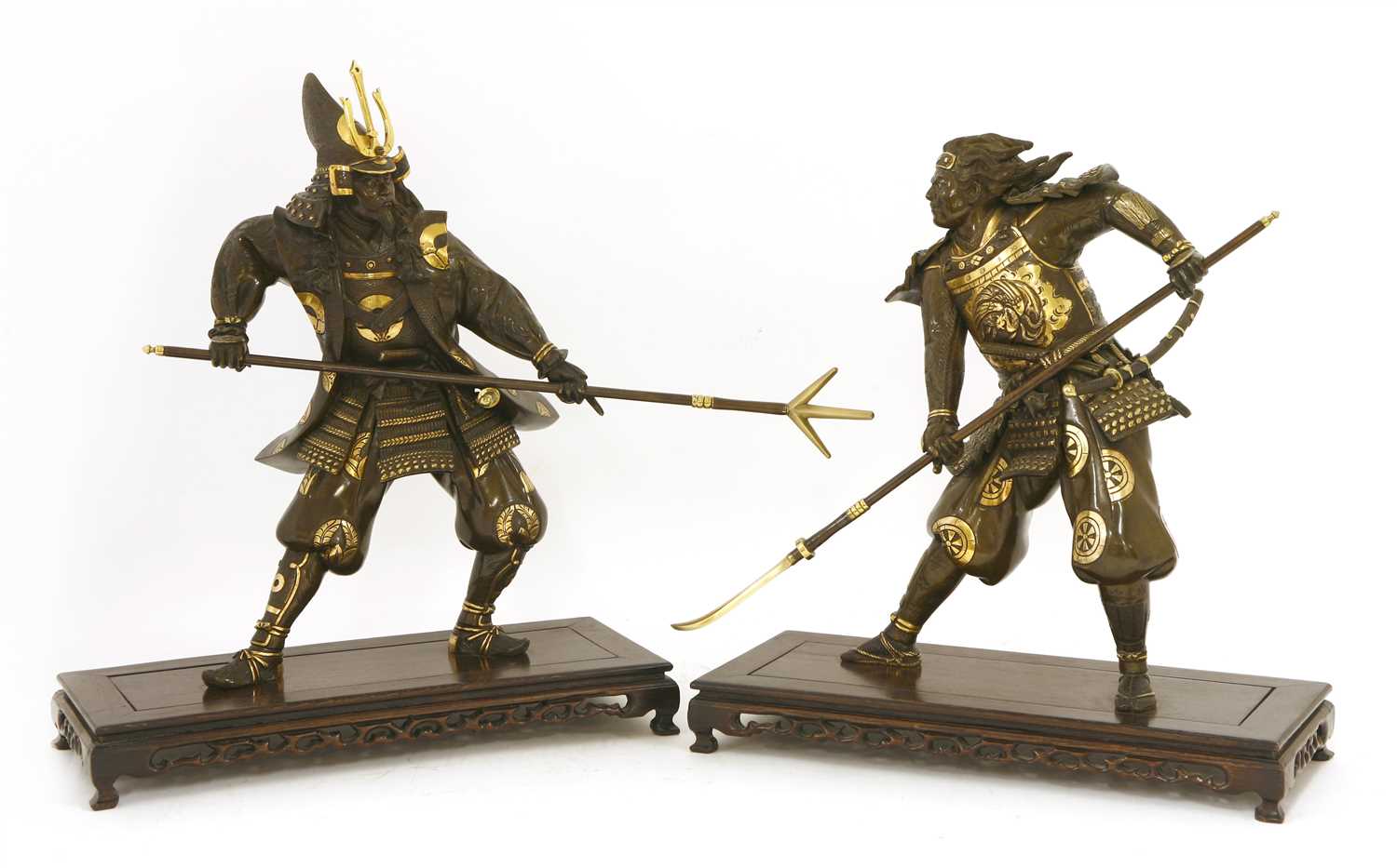 Lot 213 - A pair of Japanese Miyao-style parcel gilt bronze figures