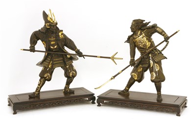 Lot 213 - A pair of Japanese Miyao-style parcel gilt bronze figures