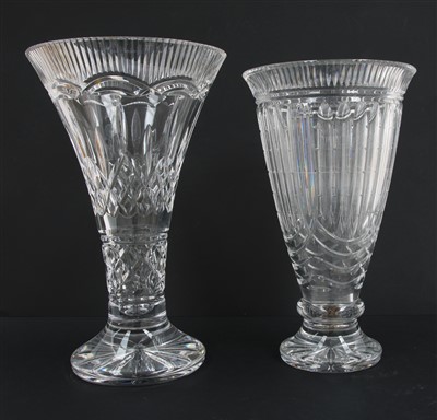 Lot 318 - A pair of tall modern clear glass vases