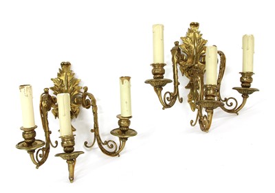 Lot 237 - Six gilt metal three-branch wall lights
