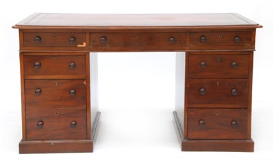 Lot 372 - A Victorian mahogany nine-drawer twin pedestal desk