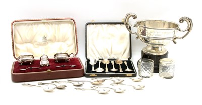 Lot 52 - A silver twin handled trophy on pedestal base