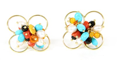 Lot 19A - A pair of vari-gem ear studs