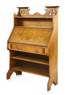 Lot 593 - An Arts and Crafts inlaid oak bureau