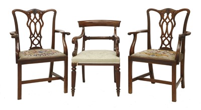 Lot 346 - A George III mahogany bar back elbow chair