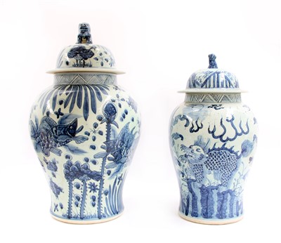 Lot 117 - Two Chinese blue and white baluster vases and covers