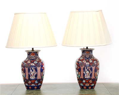 Lot 132 - A pair of Imari vase table lamps