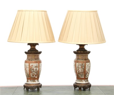 Lot 333 - A pair of Japanese Satsuma table lamps