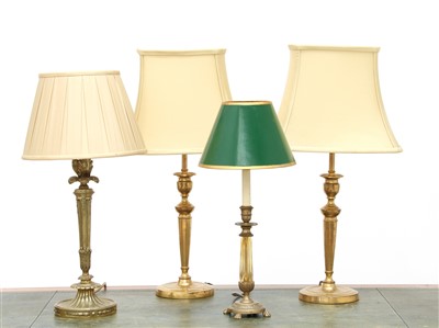 Lot 358 - A pair of brass candlestick table lamps