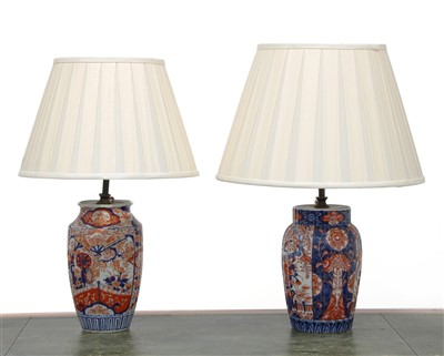 Lot 265 - Two Japanese Imari vase table lamps