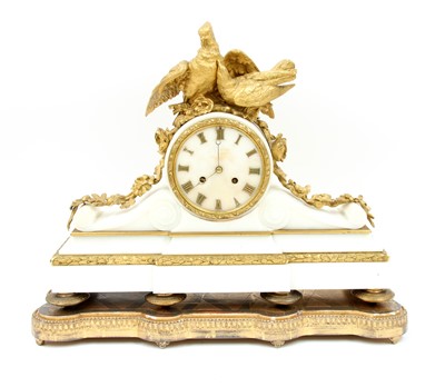 Lot 32 - A French alabaster and ormolu mantel clock