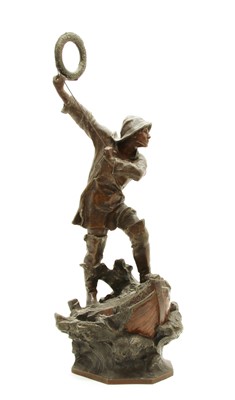 Lot 136 - A spelter figure of a sailor on a tumultous sea