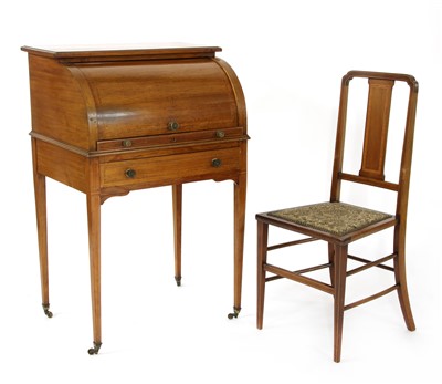 Lot 263A - An Edwardian inlaid mahogany roll top desk