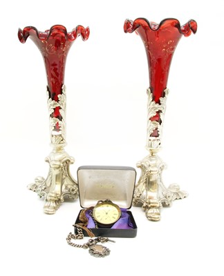 Lot 110 - A silver pocket watch on chain