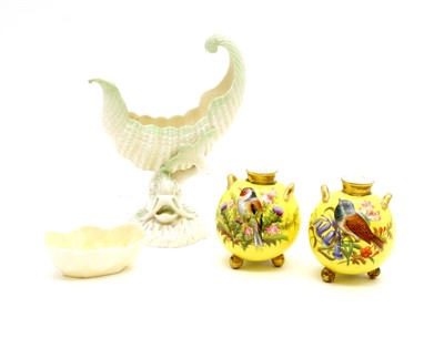 Lot 96 - A composed pair of Royal Worcester porcelain posy vases