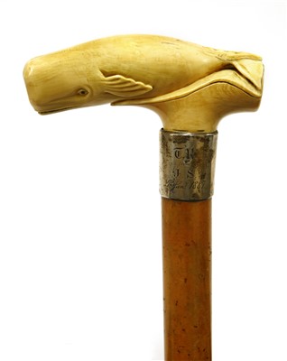 Lot 148 - A marine ivory and malacca walking stick