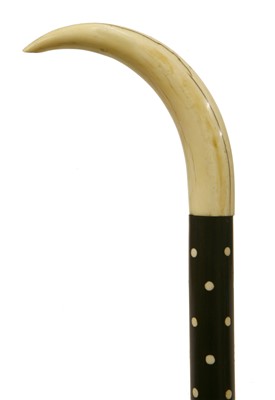 Lot 160 - A rosewood and ivory walking stick with boar tusk