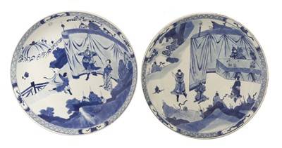 Lot 14 - Two Chinese blue and white chargers