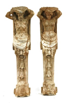 Lot 367 - A pair of carved wood caryatid brackets