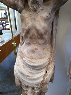 Lot 367 - A pair of carved wood caryatid brackets
