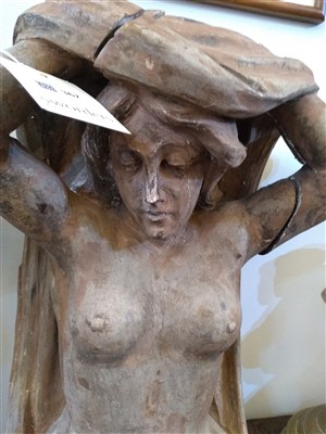 Lot 367 - A pair of carved wood caryatid brackets