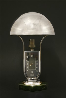 Lot 108 - An Art Deco Jaeger-LeCoultre 'Luxhora Duoface' electric chrome table clock